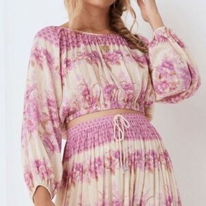 Spell & The Gypsy Coco Lei Lilac Pink Floral Peasant Crop Blouse Small